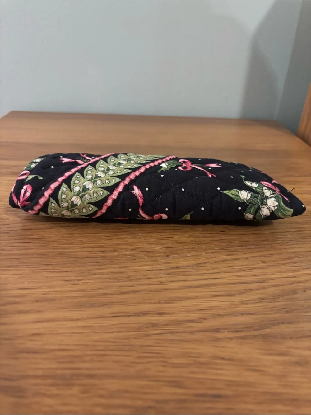 Vera Bradley quilted cotton eyeglasses case in a retired black floral pattern